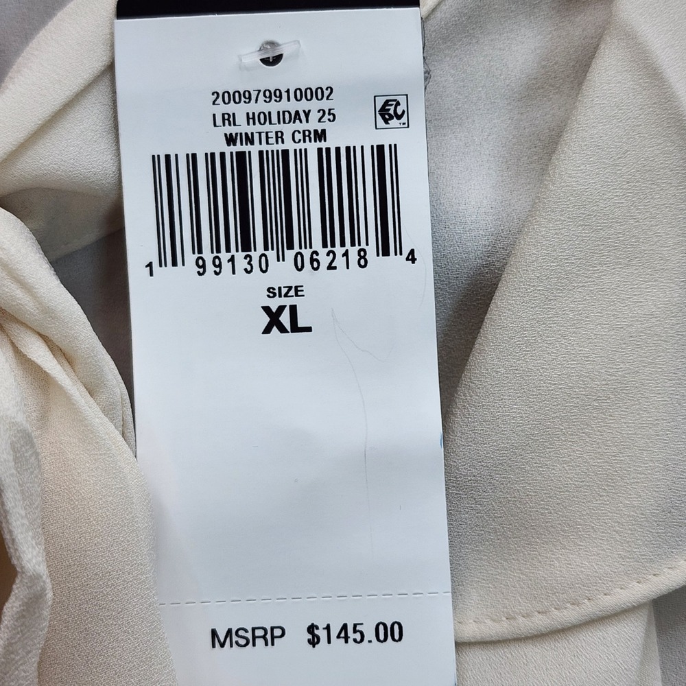NWT Lauren Ralph Lauren Ruffle Tie Neck Romantic Victorian Blouse XL Cream - Picture 7 of 11